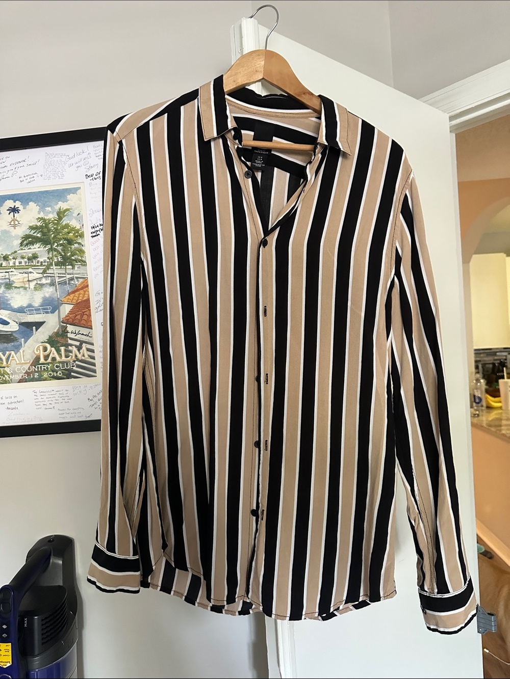 H&M Men's Vertical Stripe Button-Down Shirt — Black & Tan